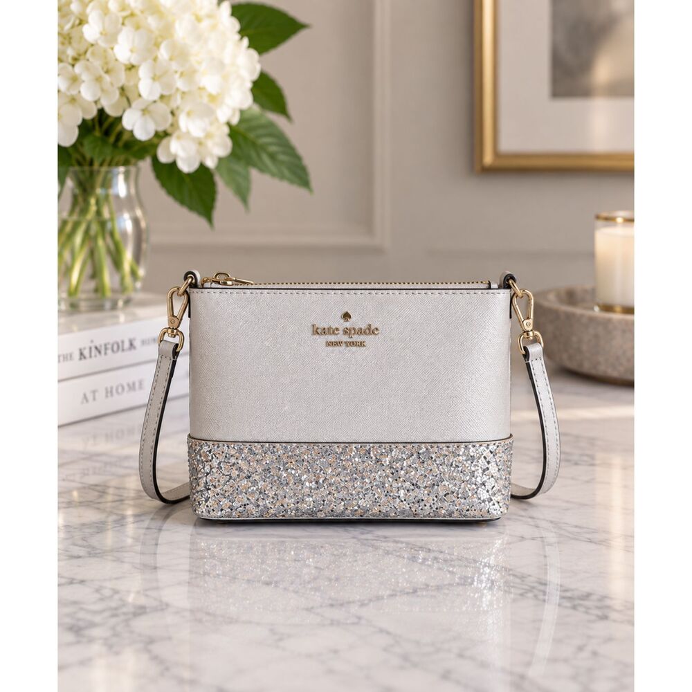 Kate Spade Gray and Silver Flash Glitter Crossbody Purse